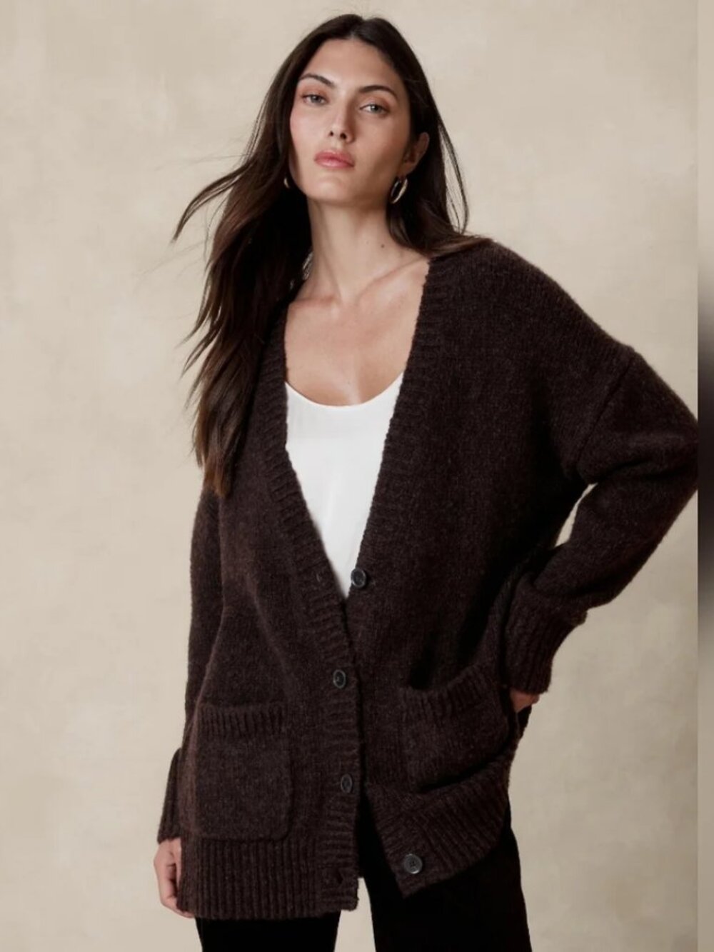 Banana Republic Brown Wool Cotton Oversized Phoebe Cardigan